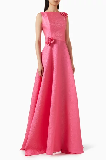 فستان سهرة جويا بتطريزات بارزة بروكيد