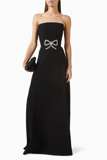 فستان سهرة بلا حمالات مزين بعقدة ستان كريب