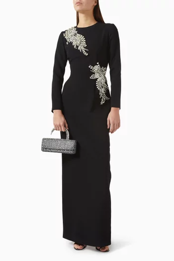 Sequin Embroidered Gown in Crepe