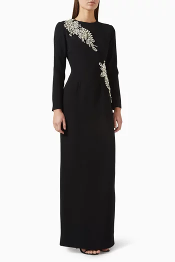 Sequin Embroidered Gown in Crepe