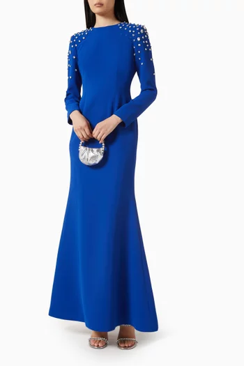 Embellished-shoulder Gown in Crepe