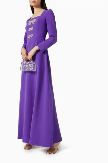 Crystal Bow Embroidered Gown in Crepe