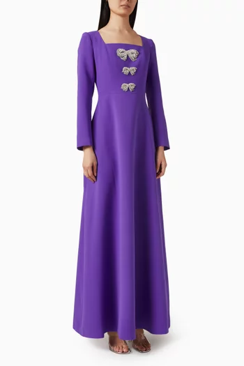 Crystal Bow Embroidered Gown in Crepe