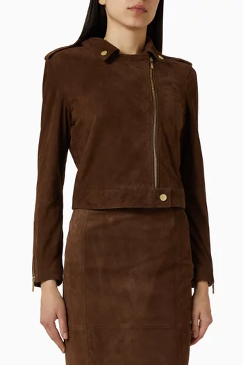 جاكيت بسحّاب جلد شمواه