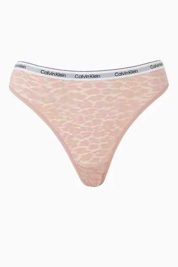 سروال تحتي بتصميم ثونغ وفتحة ساق أعلى الأرداف دانتيل بنقشة جلد الفهد