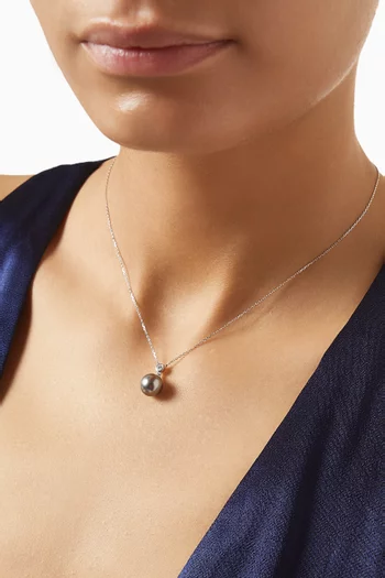 Tahitian Pearl & Diamond Pendant in 18kt White Gold