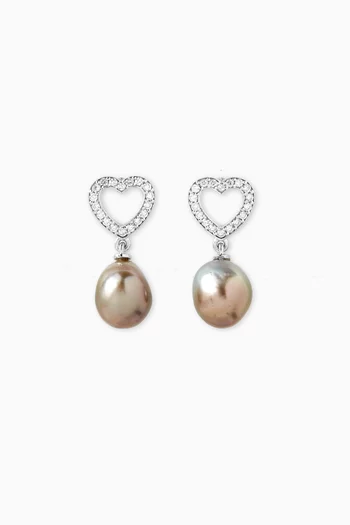 Pearl & Heart Diamond Earrings in 18kt Gold