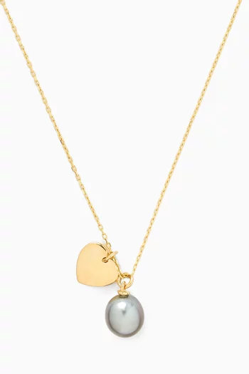 Pearl & Heart Charm Necklace in 18kt Yellow Gold