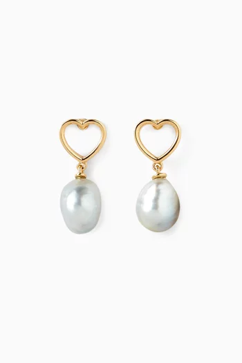 Heart & Pearl Drop Earrings in 18kt Yellow Gold