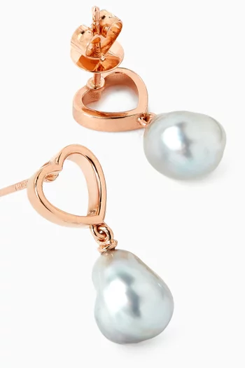 Heart & Pearl Drop Earrings in 18kt Rose Gold