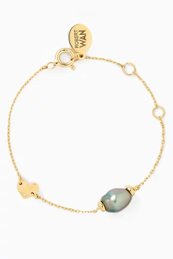 Pearl & Heart Charm Bracelet in 18kt Gold