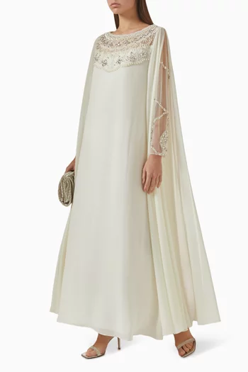 Crystal-embellished Cape Maxi Dress