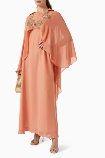 Embroidered Cape Maxi Dress