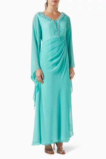 Crystal Fringed V-neck Maxi Dress