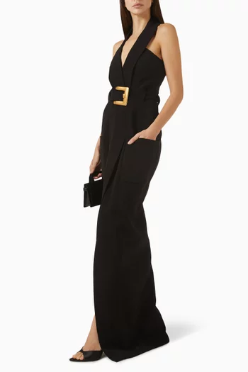 Belted Low-back Dress in Crepe