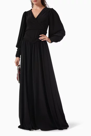 فستان طويل بخصر مجدول جيرسيه