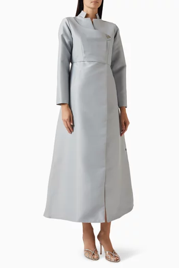 High-collared Flared Abaya in Bridal Satin