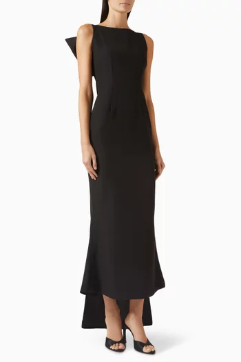 فستان طويل بعقدة منسدلة في الخلف كريب مغربي