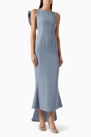 فستان طويل بعقدة منسدلة في الخلف كريب وشيفون