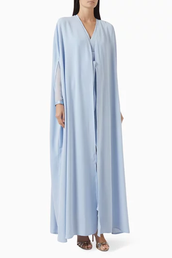 "Elegant 2-piece set with outer tulle with lace details,layered over a long sleeves fitted inner dress in velvet.":Blue    :M|219127766