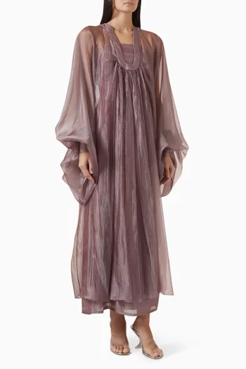 "Elegant 2-piece set with outer tissueorganza featuring wide sleeves, layeredover a fitted inner dress in crepe.":Purple    :L|219127787