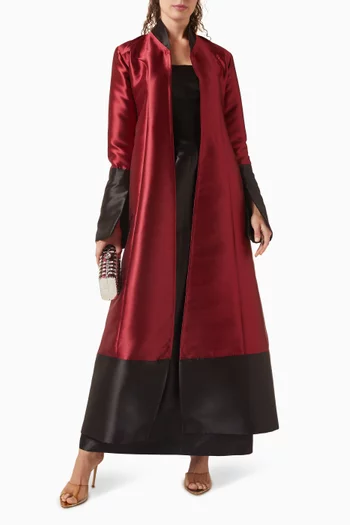 "Elegant two-tone abaya in taffeta witha fitted cut and back slit, styled with amatching fitted inner.":Dark Red:XL|219127822