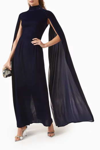 Cape-sleeve Dress in Velvet
