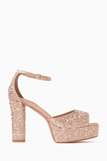 LYANA OPEN TOE PLATFROM SANDAL EMBELLISHED WITH SPARKLING CRYSTALS AND ANKLE STRAP IN 110MM:Light/Pastel Orange:39|219127978