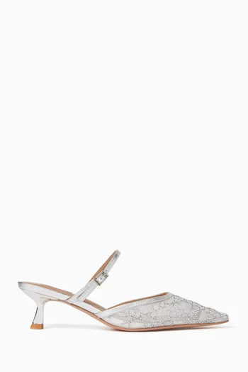 Asael 60 Crystal Mules in Mesh & Metallic Leather