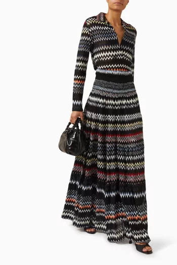 تنورة طويلة بنقشة خطوط شيفرون مزيج فيسكوز