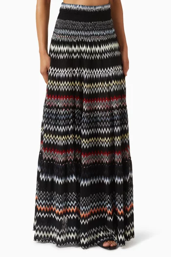 تنورة طويلة بنقشة خطوط شيفرون مزيج فيسكوز