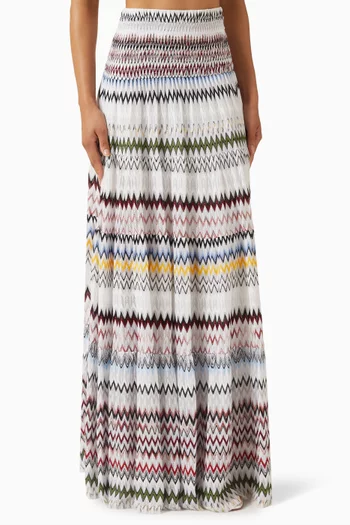 تنورة طويلة بنقشة خطوط شيفرون مزيج فيسكوز