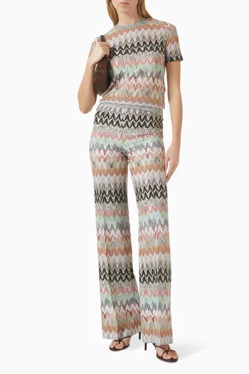 بنطال بقصة ساق واسعة ومنسوج من مزيج فيسكوز