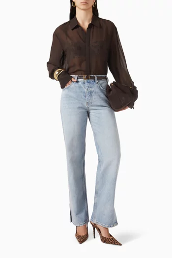 قميص فيرلين بأربطة على الأساور شيفون شفاف