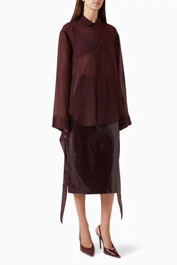 قميص فيرلين بأربطة على الأساور شيفون شفاف