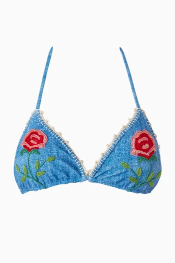 Lia Roses Bikini Top in Denim