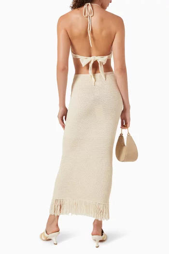 فستان ستارلا طويل بزهرة بارزة منسوج