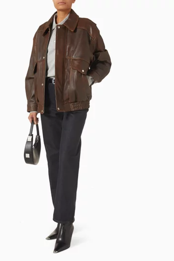 جاكيت بقصة فضفاضة جلد عتيق للجنسين