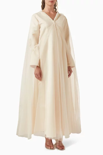 Pearl-embellished Cape Dress