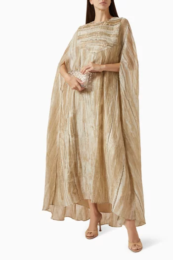 Embroidered Cape-style Maxi Dress