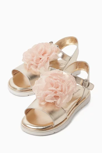 Flower Appliqué Sandals in Leather