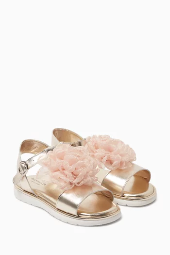 Flower Appliqué Sandals in Leather