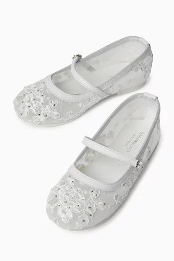 حذاء باليرينا قماش شبكي دانتيل مرصع بأحجار راين 