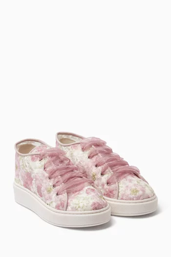 Lace-up Floral Mesh & Tulle Sneakers