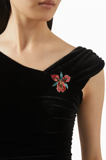 1980s Vintage Cloisonné Orchid Brooch