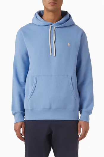 كنزة بغطاء رأس وشعار الماركة مزيج قطن