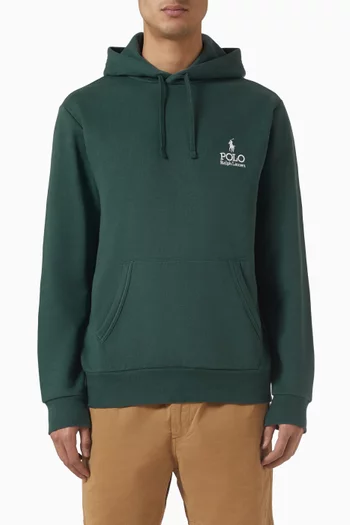 كنزة بغطاء رأس وشعار الماركة صوف بمزيج قطن