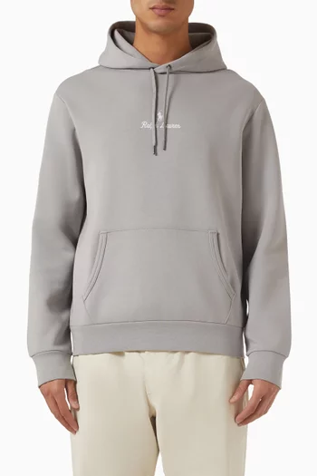 كنزة بغطاء رأس وشعار الماركة مزيج قطن