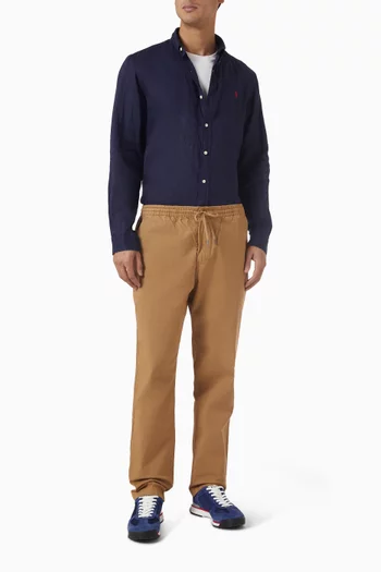 قميص بتطريز شعار لاعب البولو على الحصان كتان