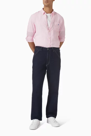 قميص بنقشة مخططة ومطرز بشعار بولو على الحصان كتان